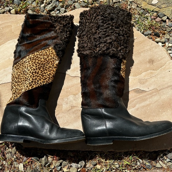 Maud Frizon Multi Pattern Fur Knee Boots - Picture 2 of 9